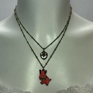 Betsey Johnson RARE Pink Cow Heart Layered Necklace